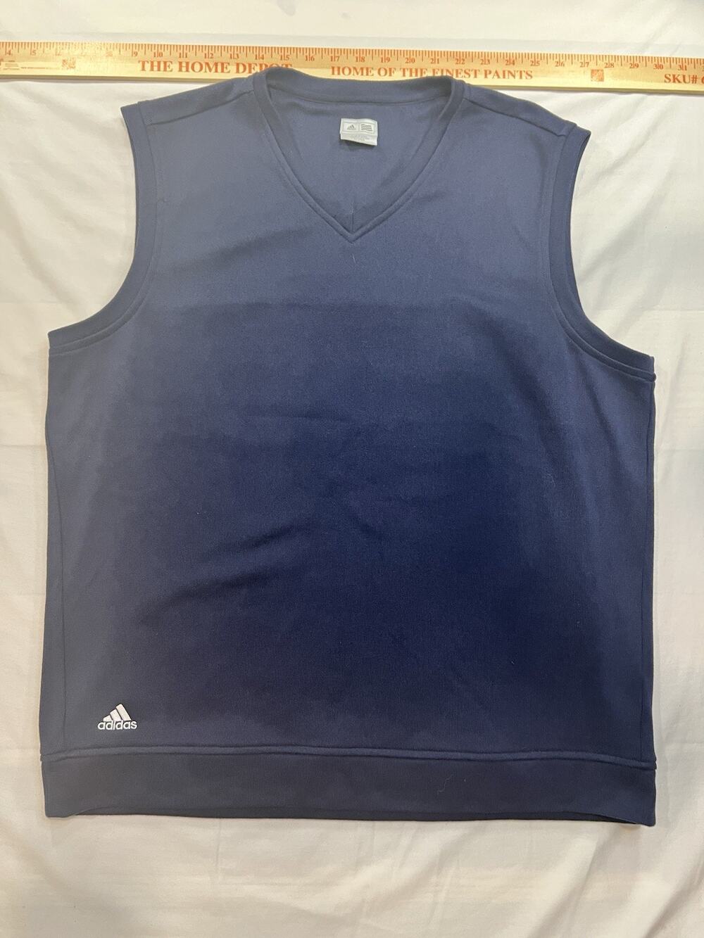 Mens Adidas Sweater Vest Sz L Navy 3 Strip Upper Back V Neck Knit